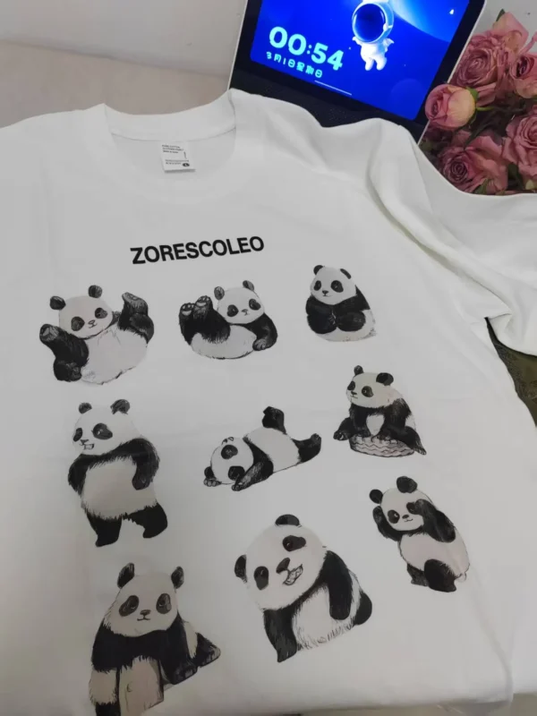 100%纯棉卡通9宫格国宝熊猫洋气大码百搭透气网红款圆领短袖t恤