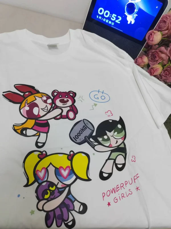 100%纯棉卡通洋气大码百搭透气网红款圆领短袖t恤男女夏季爆款