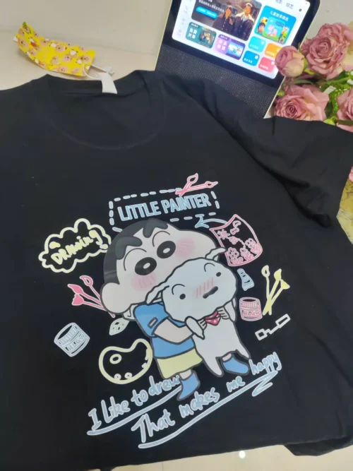 100%纯棉蜡笔小新2026显瘦百搭透气网红款圆领短袖t恤男女夏季爆款