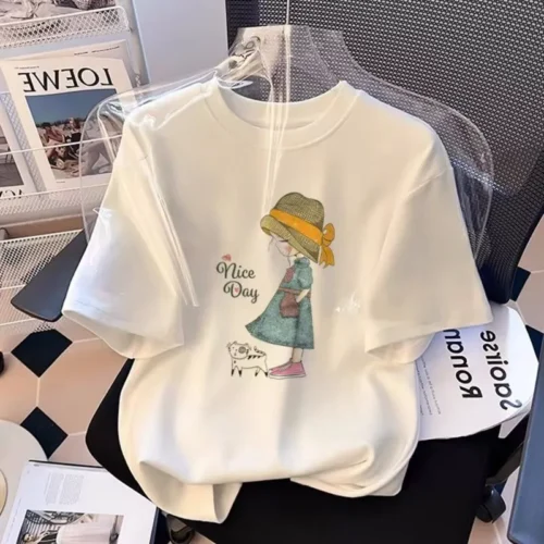 100%纯棉带帽小女孩透气网红款圆领网红短袖t恤男女高级感显瘦