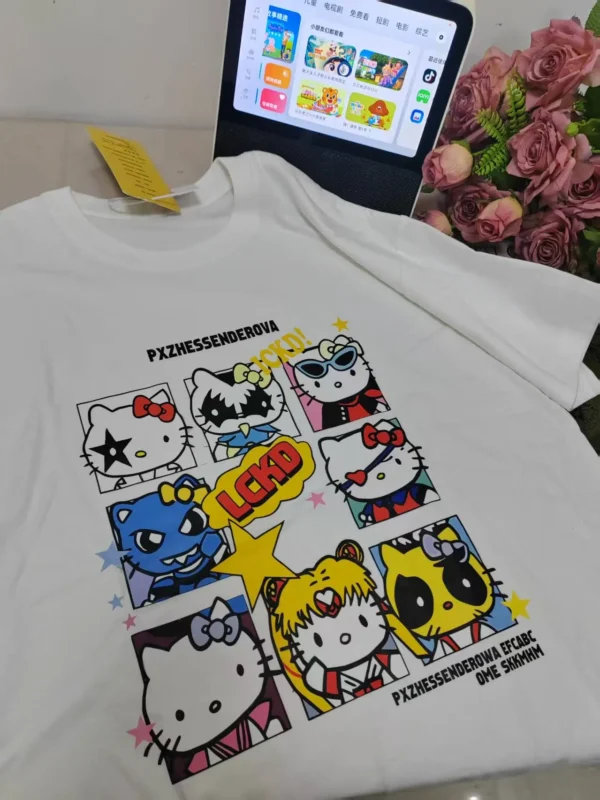 100%纯棉韩九宫格KT爆款百搭红款圆领短袖t恤男女夏季爆款