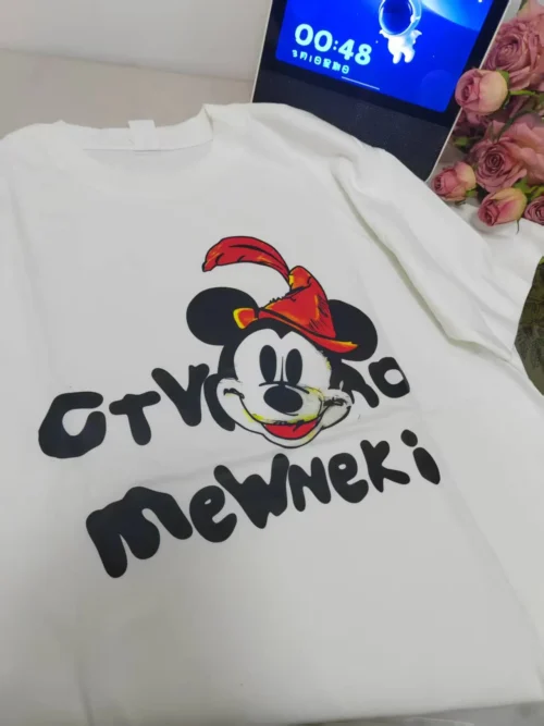 536fdfef4d64eb03326357b6c64e8a07 100%纯棉小图简单米奇字母百搭透气网红款圆领短袖t恤男女同款