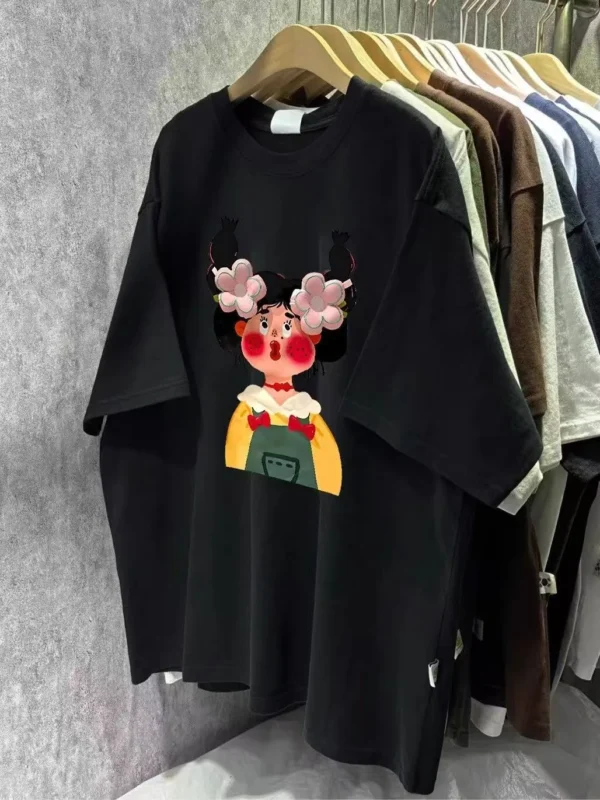 100%纯棉韩版如花小翘辫子透气网红款圆领短袖t恤女夏季爆款