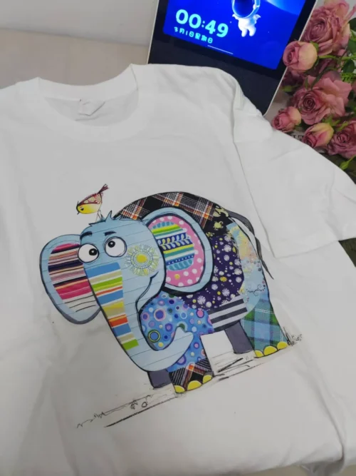 100%纯棉卡通洋气大象百搭透气网红款圆领短袖t恤男女夏季爆款