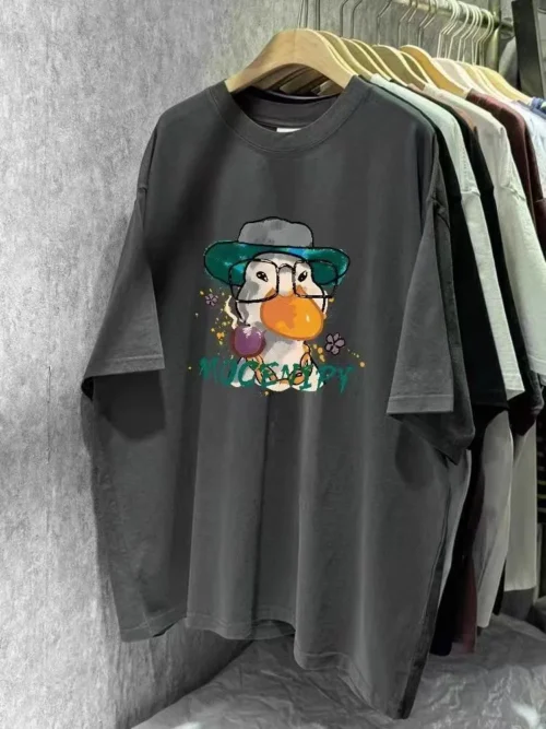 59a9aa566f62b70793187be854a6c8b2 100%纯棉版爆款眼镜鸭透气网红款圆领短袖t恤女