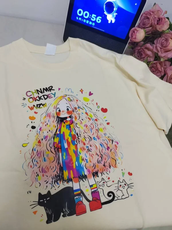 100%纯棉可爱长发小女孩爆款简单百搭透气网红款圆领短袖t恤