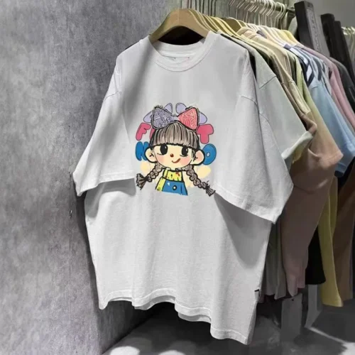 100%纯棉韩版可爱透气网红款圆领短袖t恤男女夏季爆款