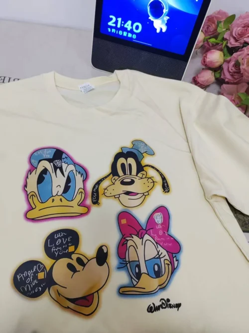 100%纯棉简单四宫格米奇全家同款圆领短袖t恤男女夏季爆款情侣款