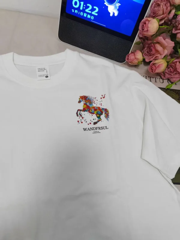 100%纯棉多红马到成功2026爆款透气显瘦高级感减龄爆款圆领透气