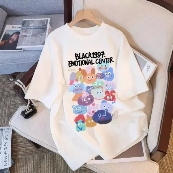 100%纯棉小怪兽集合透气网红款圆领网红短袖t恤男女同款