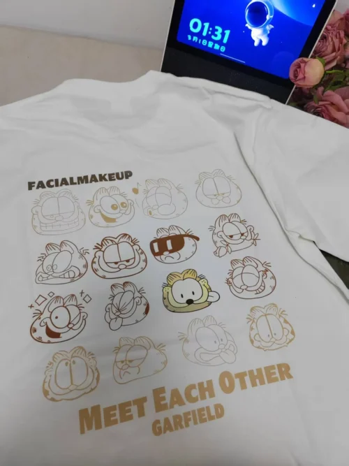 100%纯棉多图加菲吗网红大码宽松透气显瘦高级感减龄爆款圆领透气