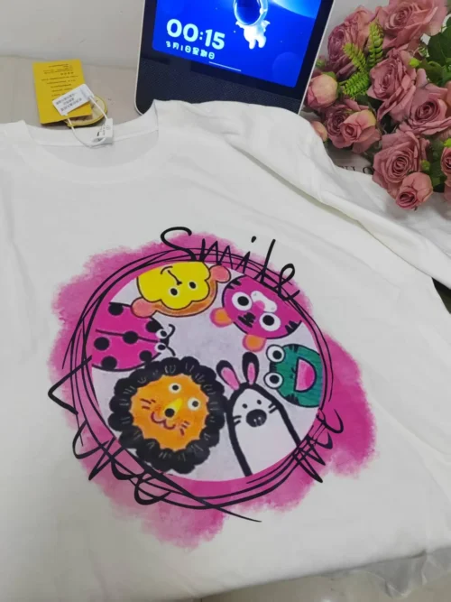 100%纯棉大图卡通集合百搭透气网红款圆领短袖t恤男女夏季爆款