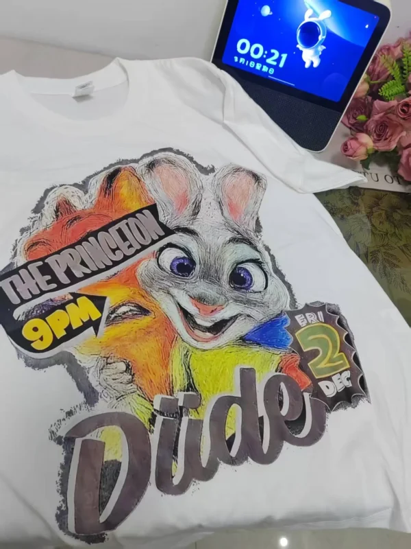 100%纯棉疯狂动物城字母新款大图透气网红款圆领短袖t恤男女夏季爆款