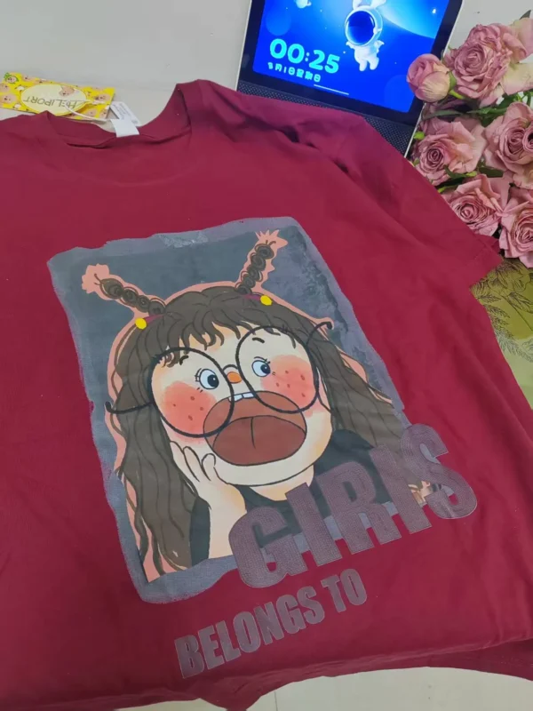 100%纯棉大图眼镜翘辫子小女孩透气网红款圆领短袖t恤男女夏季爆款