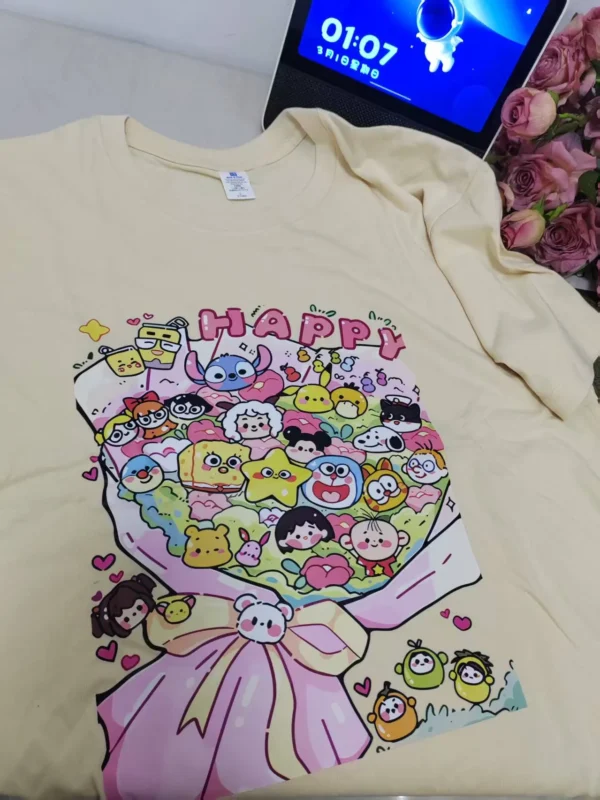 100%纯棉高级感卡通联名款百搭透气网红款圆领短袖t恤男女夏季爆款