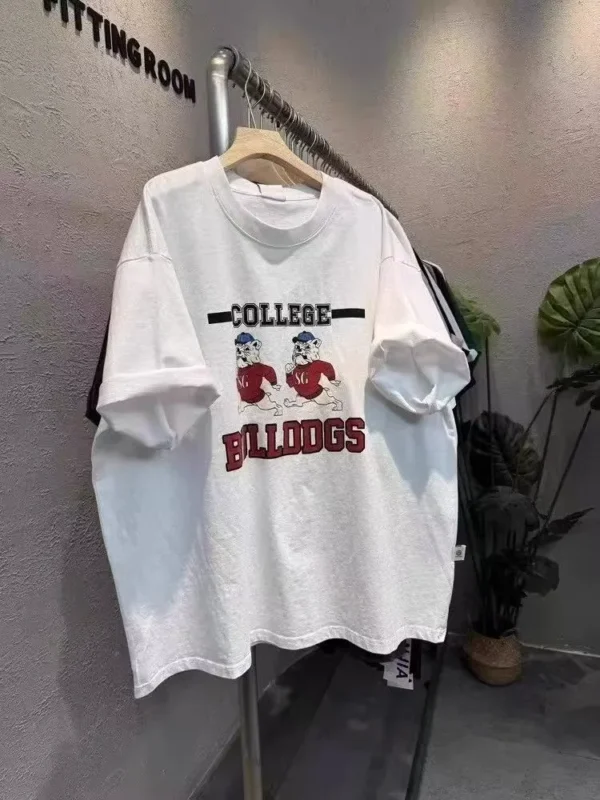 100%纯棉卡通高级感干净大码透气网红款圆领网红短袖t恤男女同款