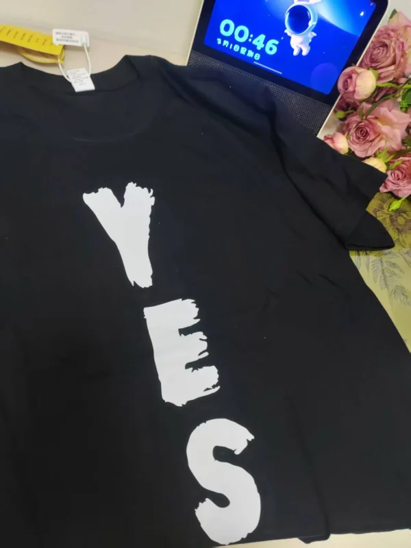 100%纯棉字母YES洋气百搭透气网红款圆领短袖t恤男女夏季爆款