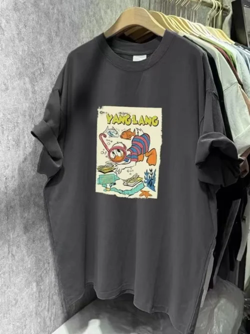 100%纯棉卡通爆款透气网红款圆领网红短袖t恤男女同款