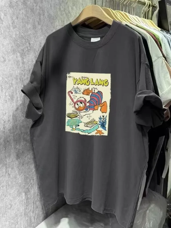 100%纯棉卡通爆款透气网红款圆领网红短袖t恤男女同款