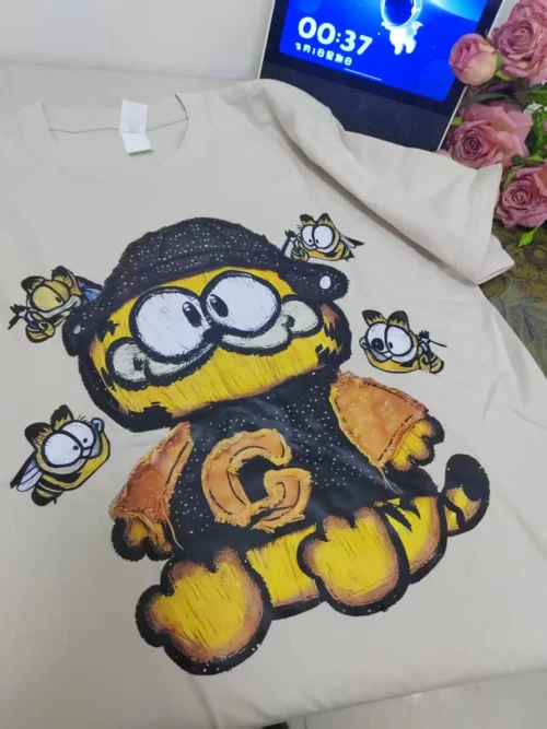 100%纯棉大图可爱加菲猫肥肥百搭透气网红款圆领短袖t恤男女夏季爆款