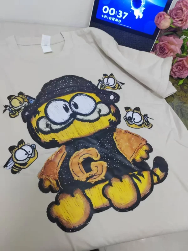 100%纯棉大图可爱加菲猫肥肥百搭透气网红款圆领短袖t恤男女夏季爆款