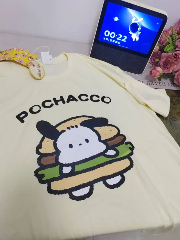 100%纯棉汉堡包卡通高级感搭透气网红款圆领短袖t恤男女夏季爆款