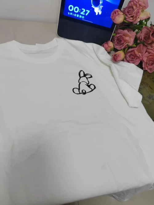 acd9174005f52b28c0391377462f4020 100%纯棉小兔子简单洋气百搭透气网红款圆领短袖t恤男女夏季爆款