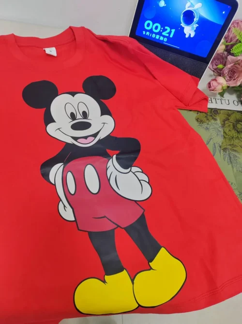 b1ec35554d92bcbce2adce56d5bf7b95 100%纯棉大图米奇百搭透气网红款圆领短袖t恤男女夏季爆款