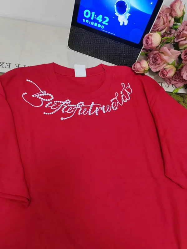 100%纯棉领口仿珍珠新款爆款透气显瘦高级感减龄爆款圆领透气