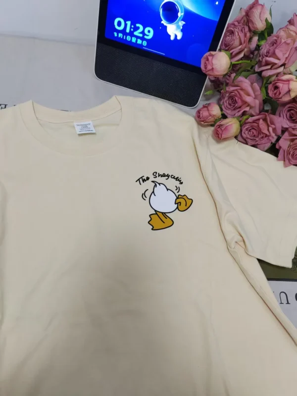 100%纯棉卡爱 鸭子反双面透气显瘦高级感减龄爆款圆领透气