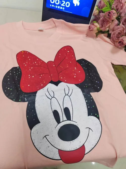 c97f7f4e60d156f6ced1458d12c8bc28 100%纯棉大图米奇头洋气百搭透气网红款圆领短袖t恤男女夏季