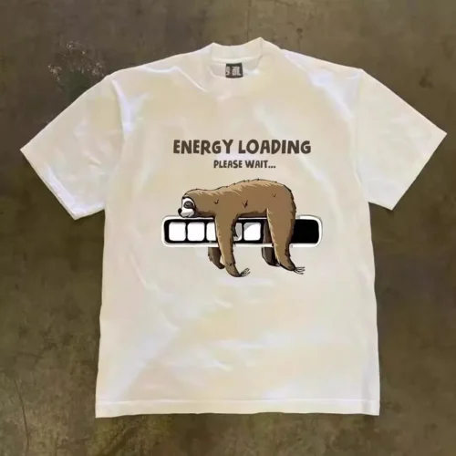 100%纯棉可爱小树懒高级感透气网红款圆领网红短袖t恤男女同款