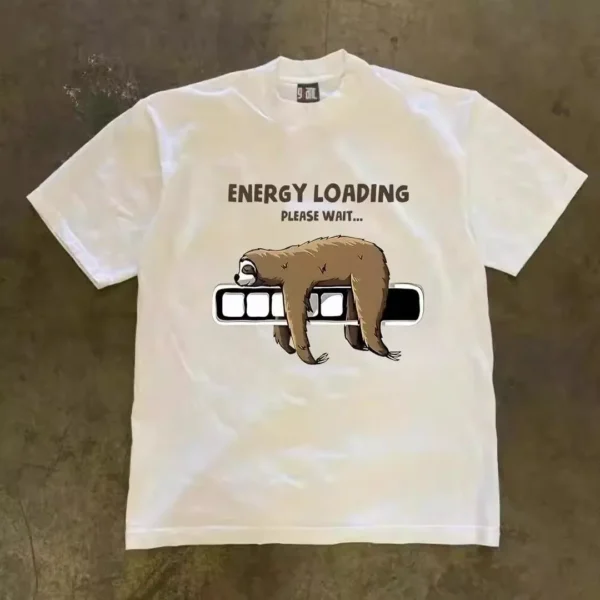 100%纯棉可爱小树懒高级感透气网红款圆领网红短袖t恤男女同款