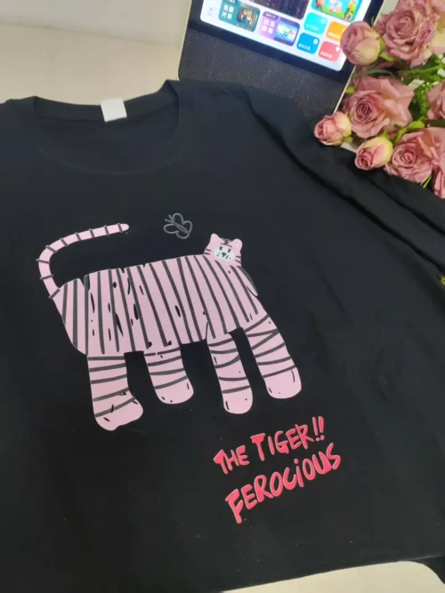 100%纯棉抽象小老虎百搭透气网红款圆领短袖t恤男女夏季爆款