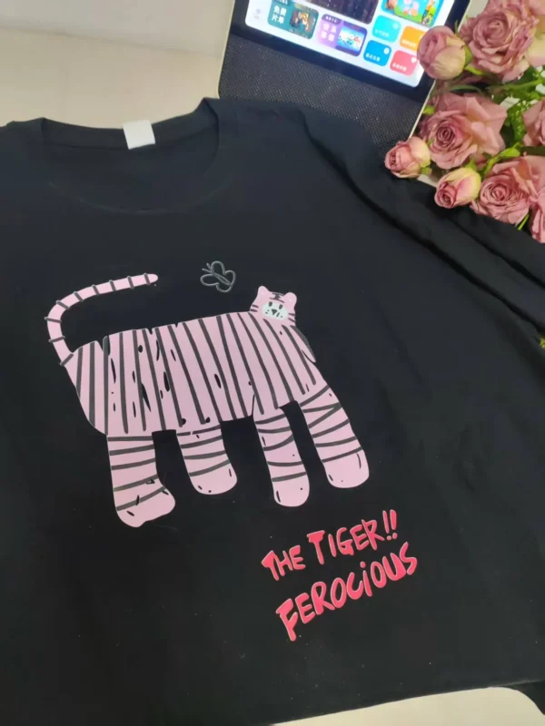 100%纯棉抽象小老虎百搭透气网红款圆领短袖t恤男女夏季爆款