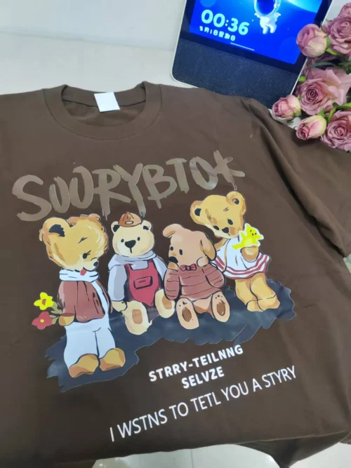 100%纯棉大图小熊集合洋气大码百搭透气网红款圆领短袖t恤男女夏季爆款