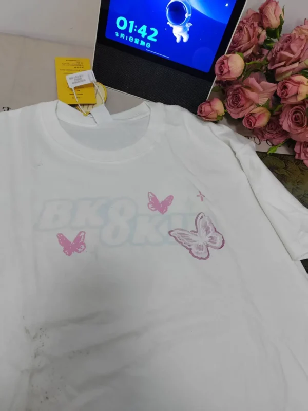 100%纯棉爆款蝴蝶AB面透气显瘦高级百搭减龄爆款圆领透气