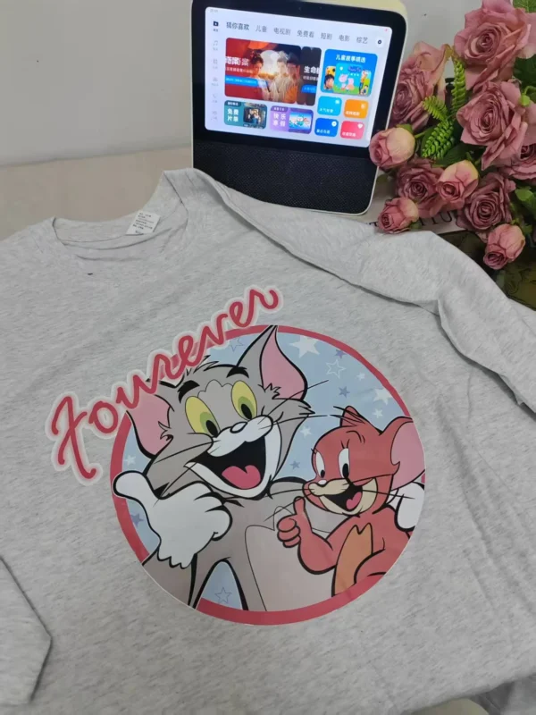 100%纯棉汤米杰瑞高级感大码网红百搭透气网红款圆领短袖t恤