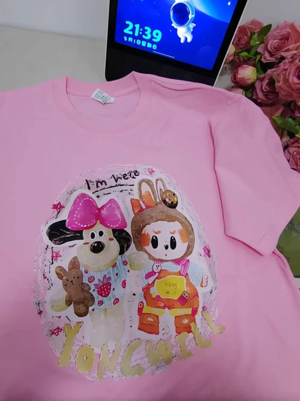 100%纯棉拉布布网红字母男女同款圆领短袖t恤男女夏季爆款情侣款