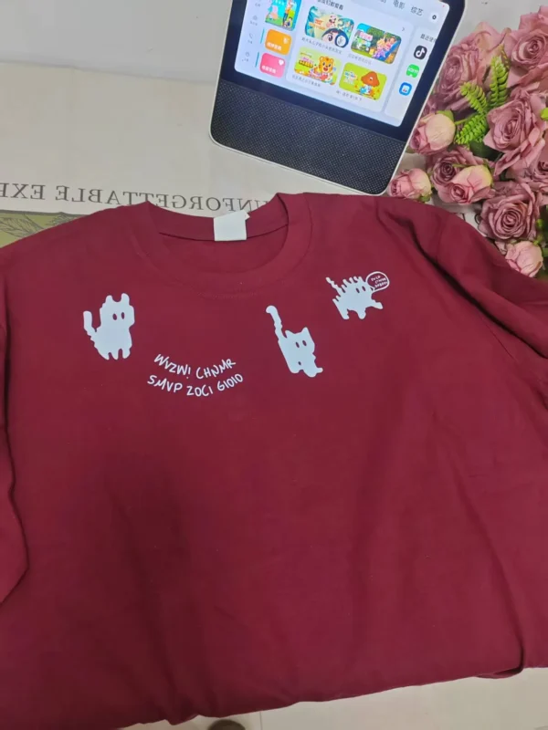 100%纯棉小猫咪百搭透气网红款圆领短袖t恤男女夏季爆款